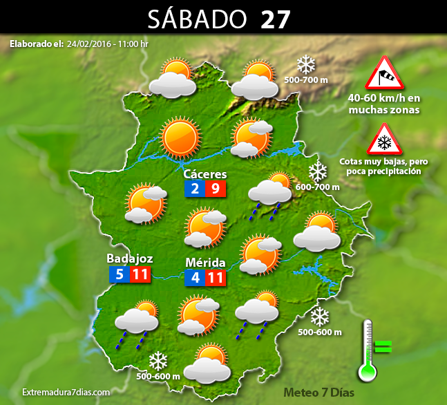 Previsión meteorológica en Extremadura. Días 25, 26 y 27 de febrero