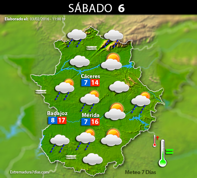 Previsión meteorológica en Extremadura. Días 4, 5, 6 y 7 de febrero
