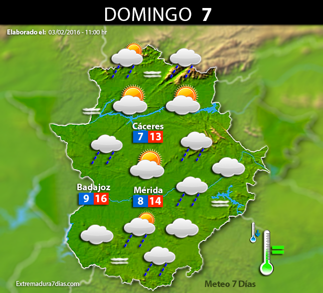 Previsión meteorológica en Extremadura. Días 4, 5, 6 y 7 de febrero