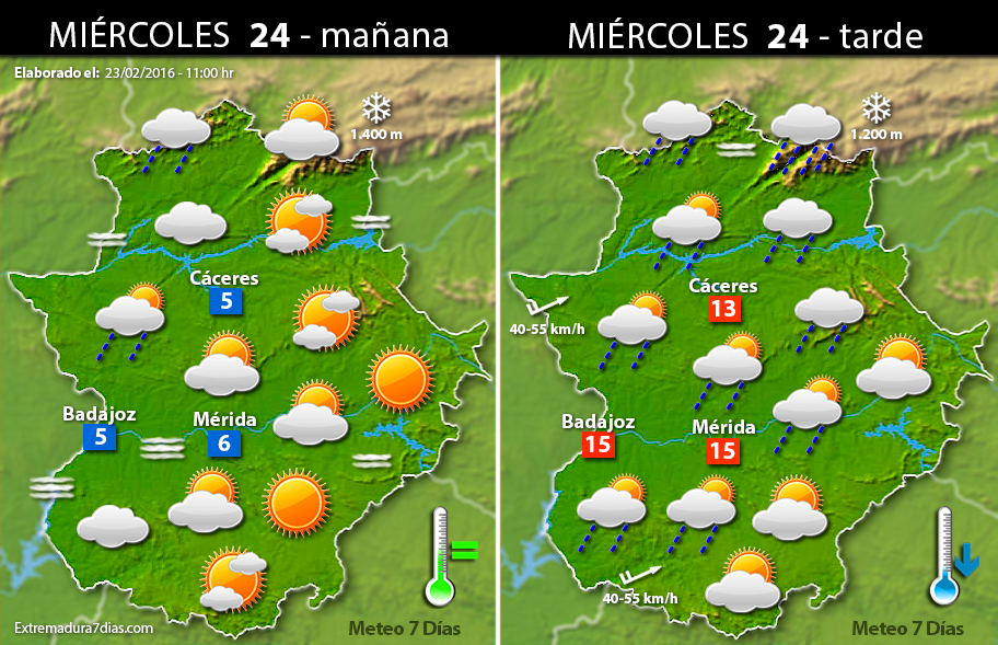 Previsión meteorológica en Extremadura. Días 24, 25 y 26 de febrero