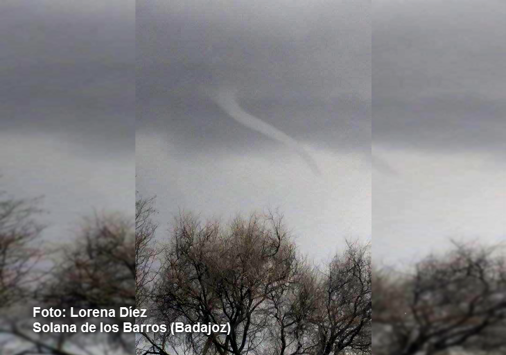 Un intento de tornado se dejó ver este martes cerca de Almendralejo