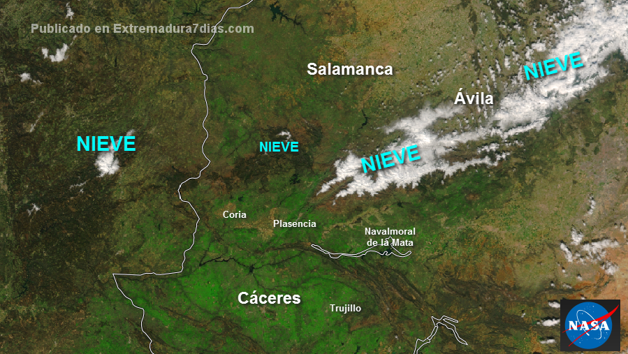 Las últimas nevadas en el norte de Cáceres, desde el espacio