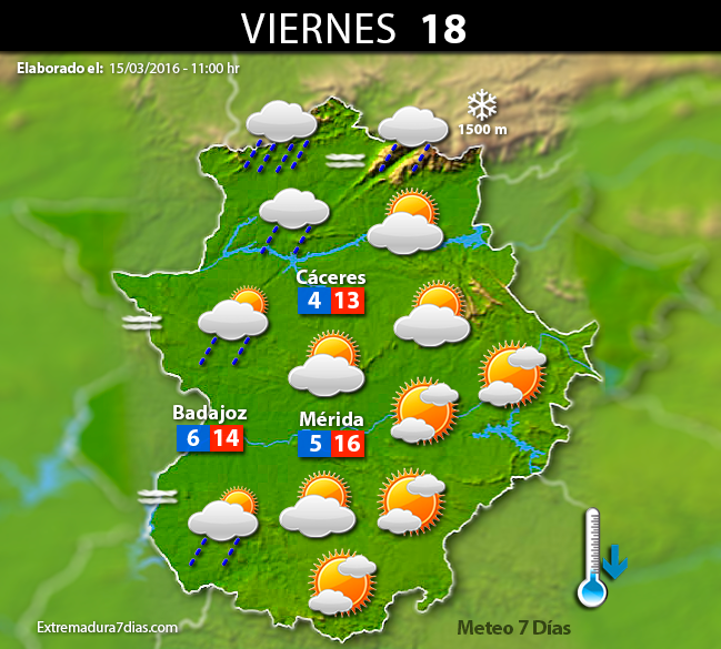 Previsión meteorológica en Extremadura. Días 16, 17 y 18 de marzo