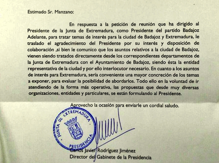 Badajoz Adelante lamenta la negativa de Vara de reunirse con ellos