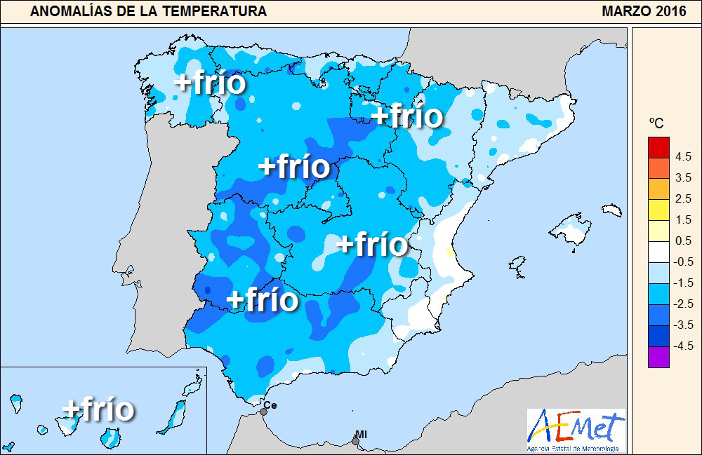 Marzo 2016 ha sido &#39;muy frío&#39; y húmedo en general