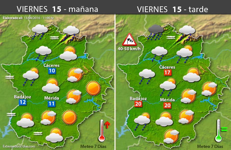 Previsión meteorológica en Extremadura. Días 14, 15 y 16 de abril