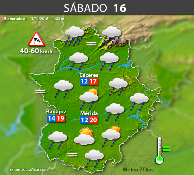 Previsión meteorológica en Extremadura. Días 14, 15 y 16 de abril