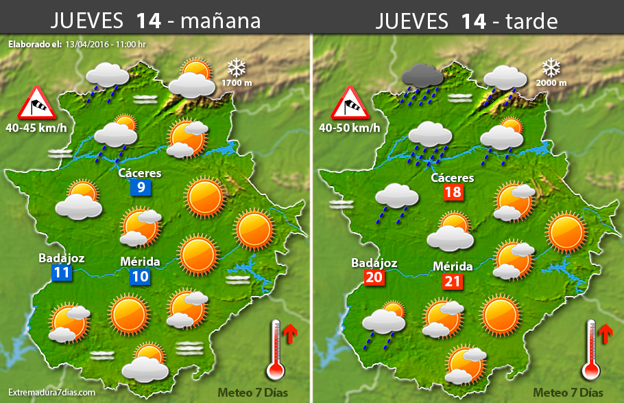 Previsión meteorológica en Extremadura. Días 14, 15 y 16 de abril