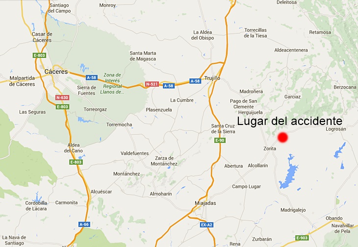 Dos personas mueren en un accidente en la provincia de Cáceres