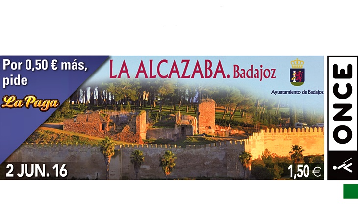 La Alcazaba de Badajoz lucirá en 5,5 millones de cupones de la ONCE