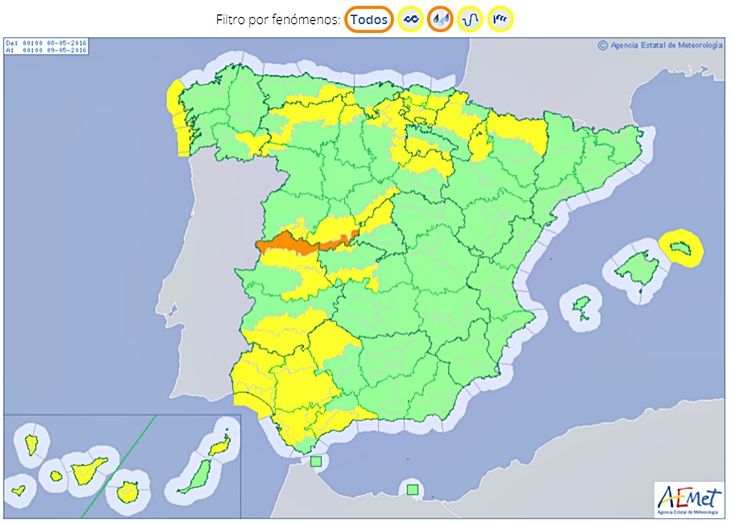 Las próximas horas podrían caer 80 litros en algunos puntos de Extremadura