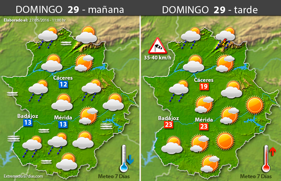 Previsión meteorológica en Extremadura. Días 28, 29 y 30 de mayo