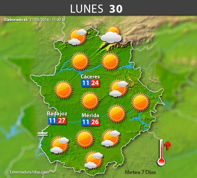 Previsión meteorológica en Extremadura. Días 28, 29 y 30 de mayo