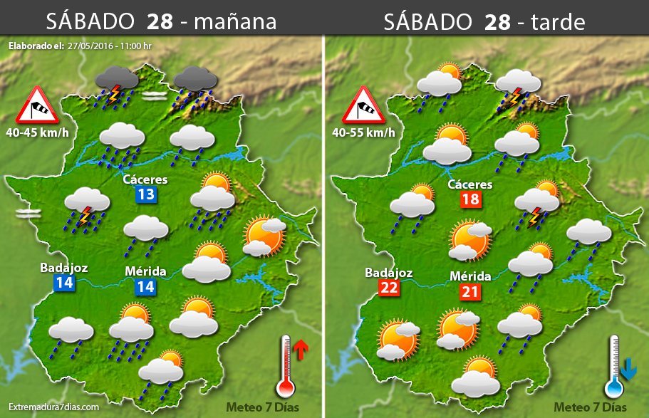 Previsión meteorológica en Extremadura. Días 28, 29 y 30 de mayo