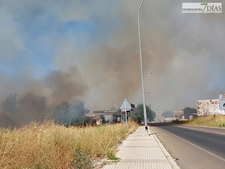 Un incendio se aproxima a la gasolinera de la Carretera de Olivenza