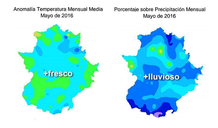 Mayo 2016 en Extremadura ha sido lluvioso y más frío de lo normal