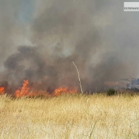 Un incendio se aproxima a la gasolinera de la Carretera de Olivenza