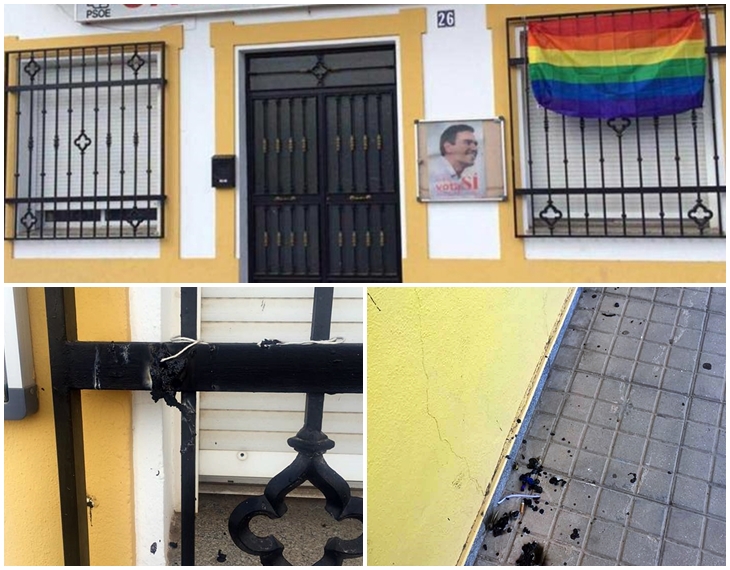 Queman una bandera arcoiris en la casa del pueblo de Los Santos de Maimona