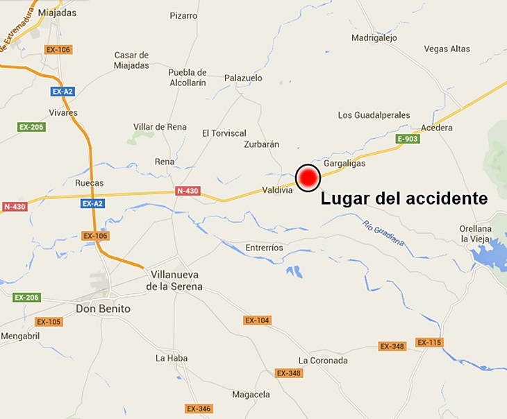 Un motorista resulta herido grave en Valdivia (Badajoz)