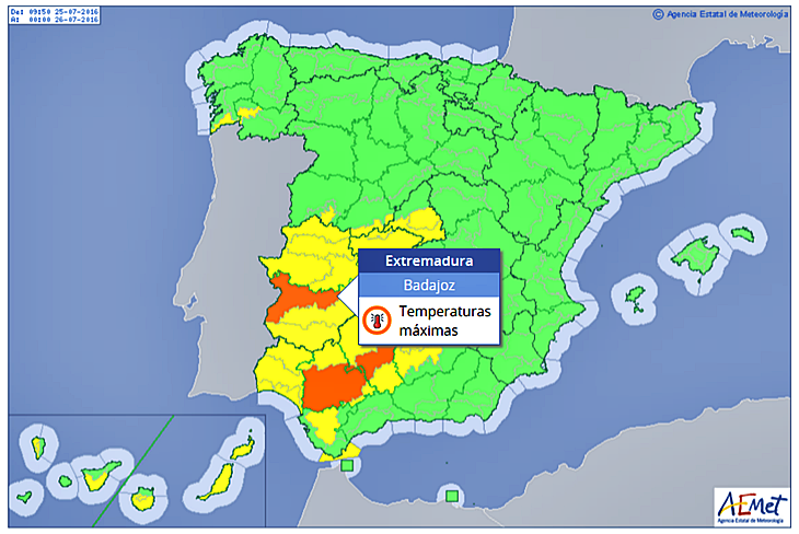 Las Vegas del Guadiana estarán hoy en alerta naranja por calor