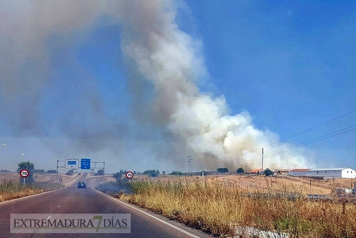Incendio de grandes dimensiones a las afueras de Badajoz
