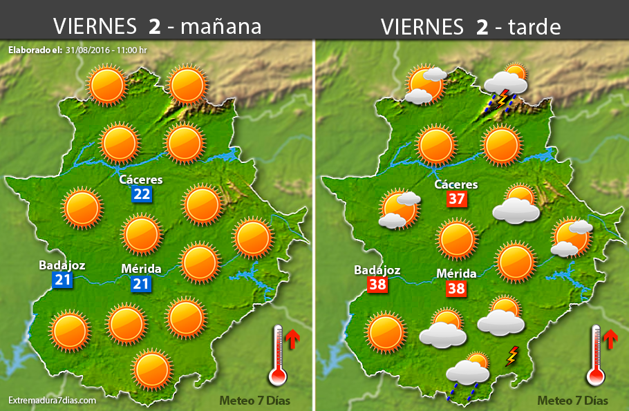 Previsión meteorológica en Extremadura. Días 1, 2 y 3 de septiembre