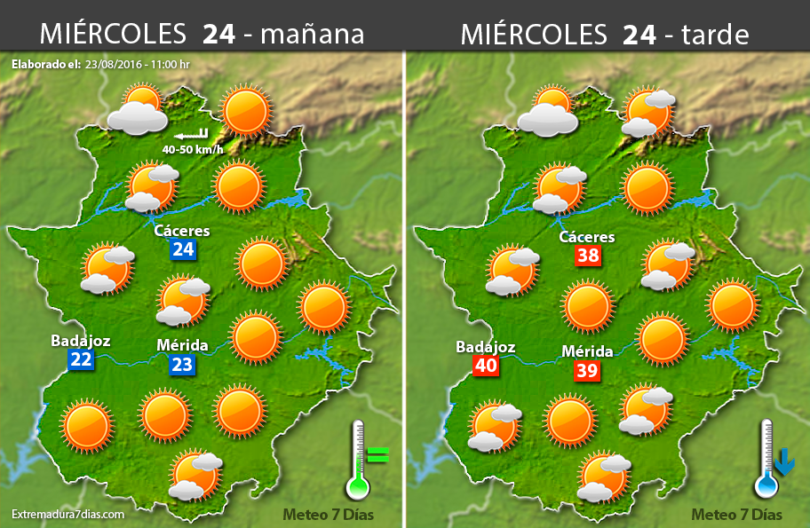 Previsión meteorológica en Extremadura. Días 24, 25 y 26 de agosto