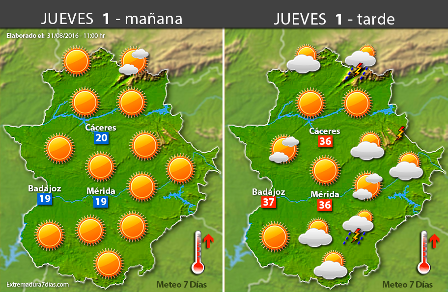Previsión meteorológica en Extremadura. Días 1, 2 y 3 de septiembre