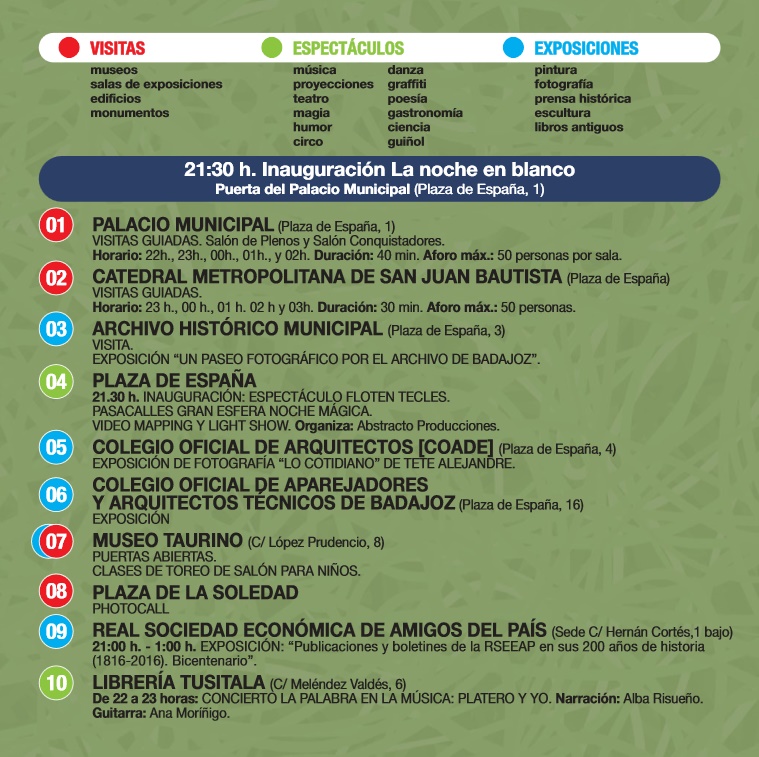 Consulta el programa para la Noche en Blanco de Badajoz 2016