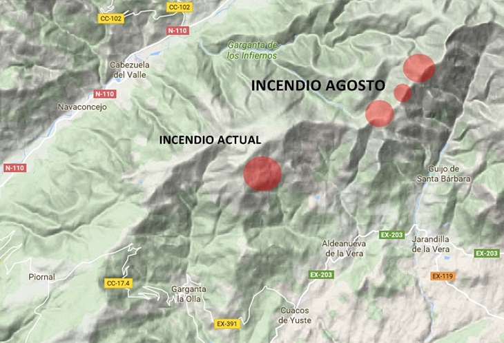 Nuevo incendio próximo a Garganta de los Infiernos