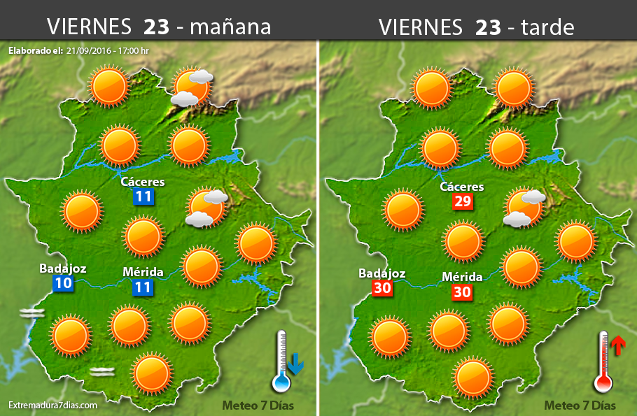 Previsión meteorológica en Extremadura. Días 22, 23 y 24 de septiembre