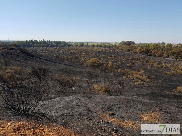 Día después del incendio en la Frontera de Caya (Badajoz)