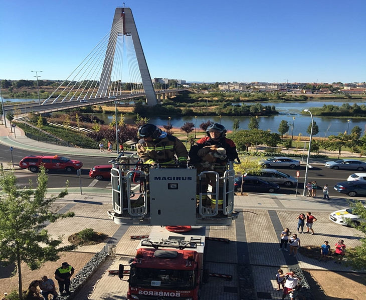 Curioso rescate de un buitre leonado en la torre Caja Badajoz