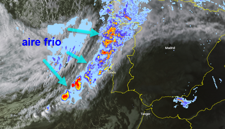 Primeras lluvias llegando a Portugal, que afectarán a Extremadura