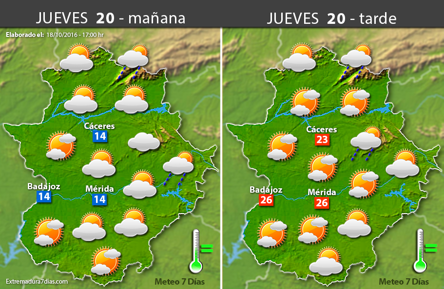 Previsión meteorológica en Extremadura. Días 19, 20 y 21 de octubre