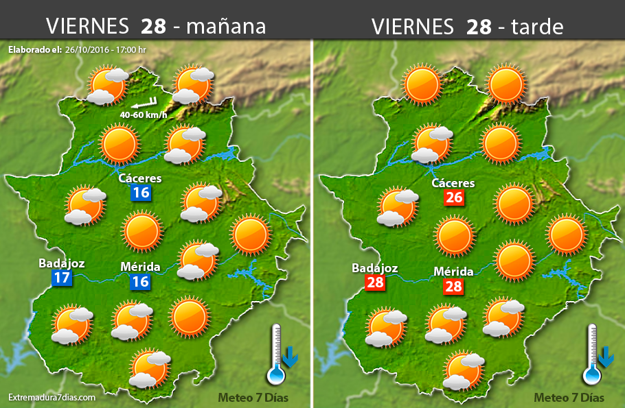 Previsión meteorológica en Extremadura. Días 27, 28 y 29 de octubre