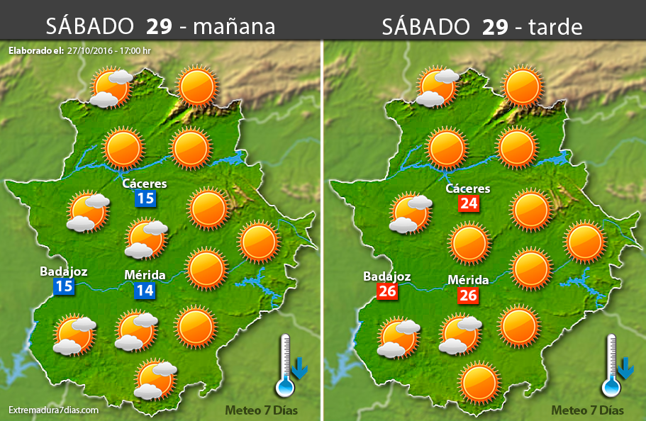 Previsión meteorológica en Extremadura. Días 28, 29 y 30 de octubre
