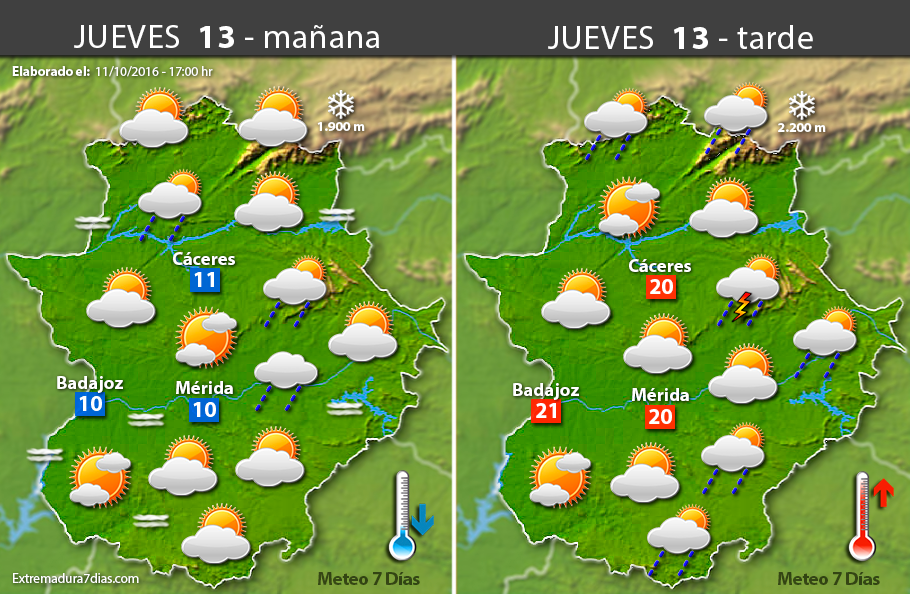 Previsión meteorológica en Extremadura. Días 12, 13 y 14 de octubre