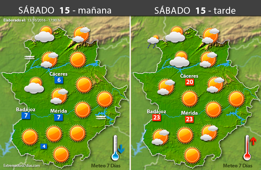 Previsión meteorológica en Extremadura. Días 14, 15 y 16 de octubre