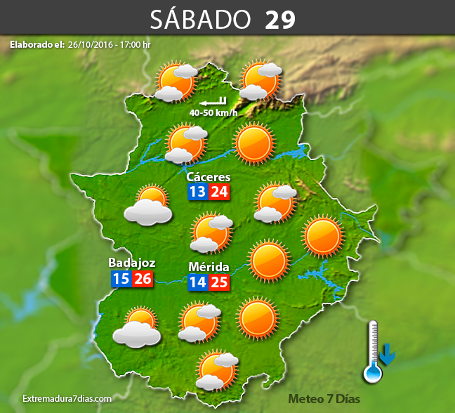Previsión meteorológica en Extremadura. Días 27, 28 y 29 de octubre