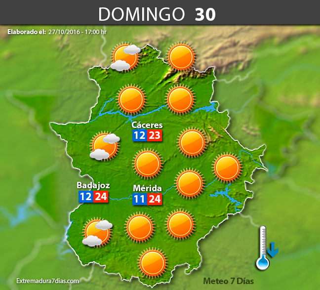 Previsión meteorológica en Extremadura. Días 28, 29 y 30 de octubre