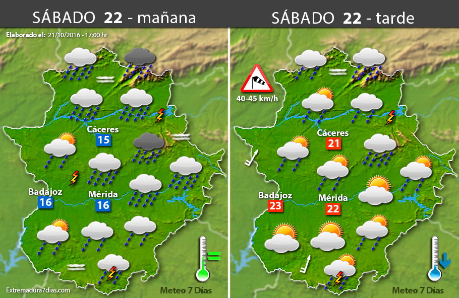 Previsión meteorológica en Extremadura. Días 22, 23 y 24 de octubre