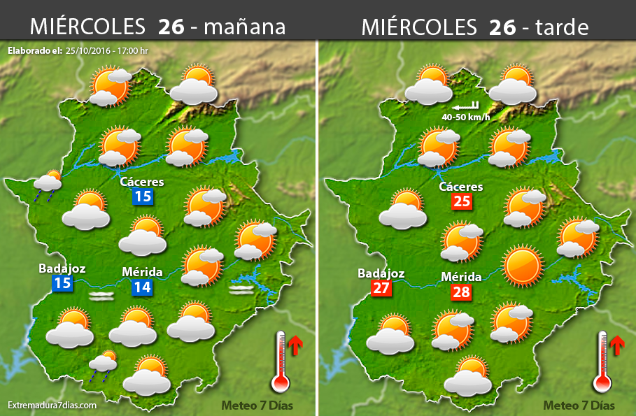 Previsión meteorológica en Extremadura. Días 26, 27 y 28 de octubre