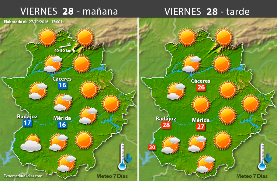 Previsión meteorológica en Extremadura. Días 28, 29 y 30 de octubre