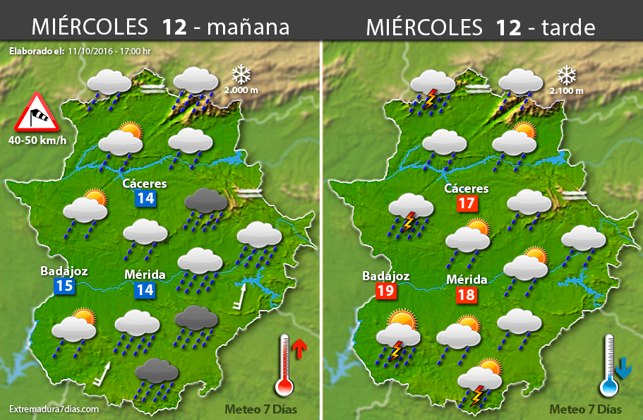 Previsión meteorológica en Extremadura. Días 12, 13 y 14 de octubre Previsión meteorológica en Extremadura. Días 12, 13 y 14 de octubre