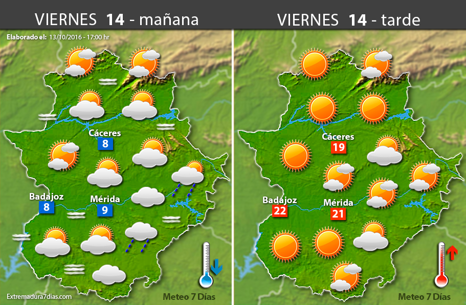Previsión meteorológica en Extremadura. Días 14, 15 y 16 de octubre