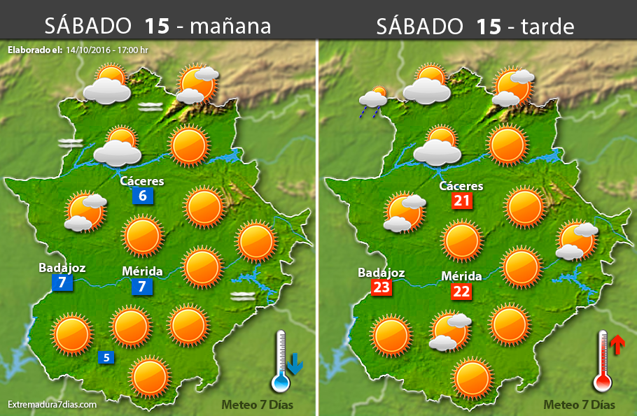 Previsión meteorológica en Extremadura. Días 15, 16 y 17 de octubre