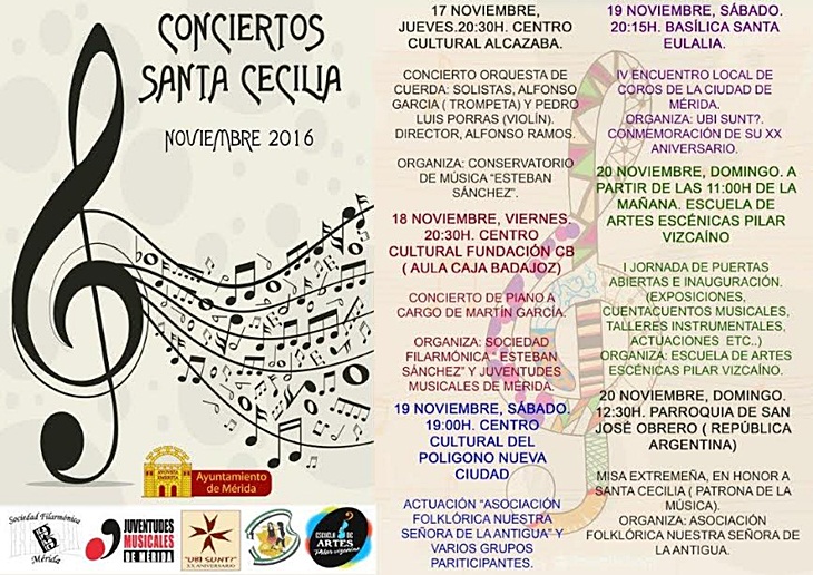 Conciertos y actividades culturales en honor a la patrona de la música