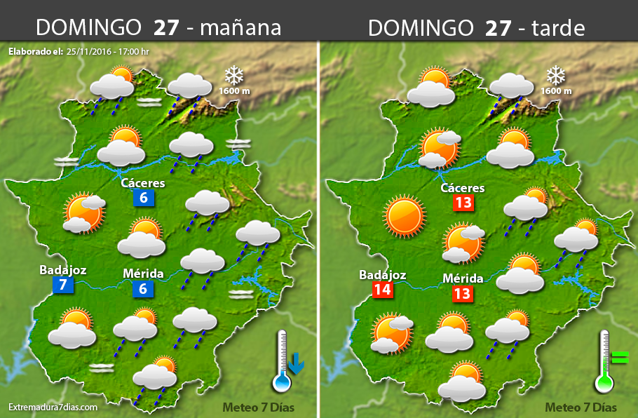 Previsión meteorológica en Extremadura. Días 26, 27 y 28 de noviembre