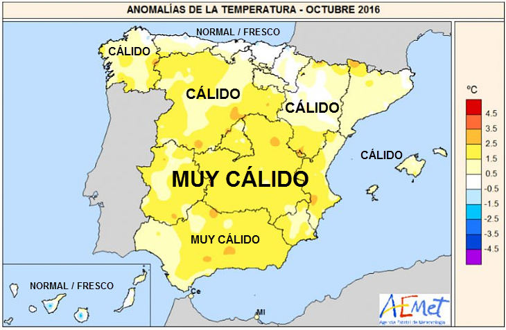 Octubre ha sido un mes muy cálido y seco en gran parte de España
